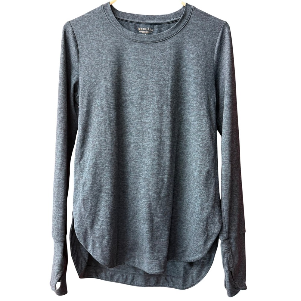 Athleta Long‎ Sleeve Top Womens Small Blue Heathered Thumbholes S/382880-04